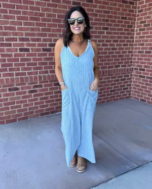 Niko Striped Jumpsuit in Blue/White