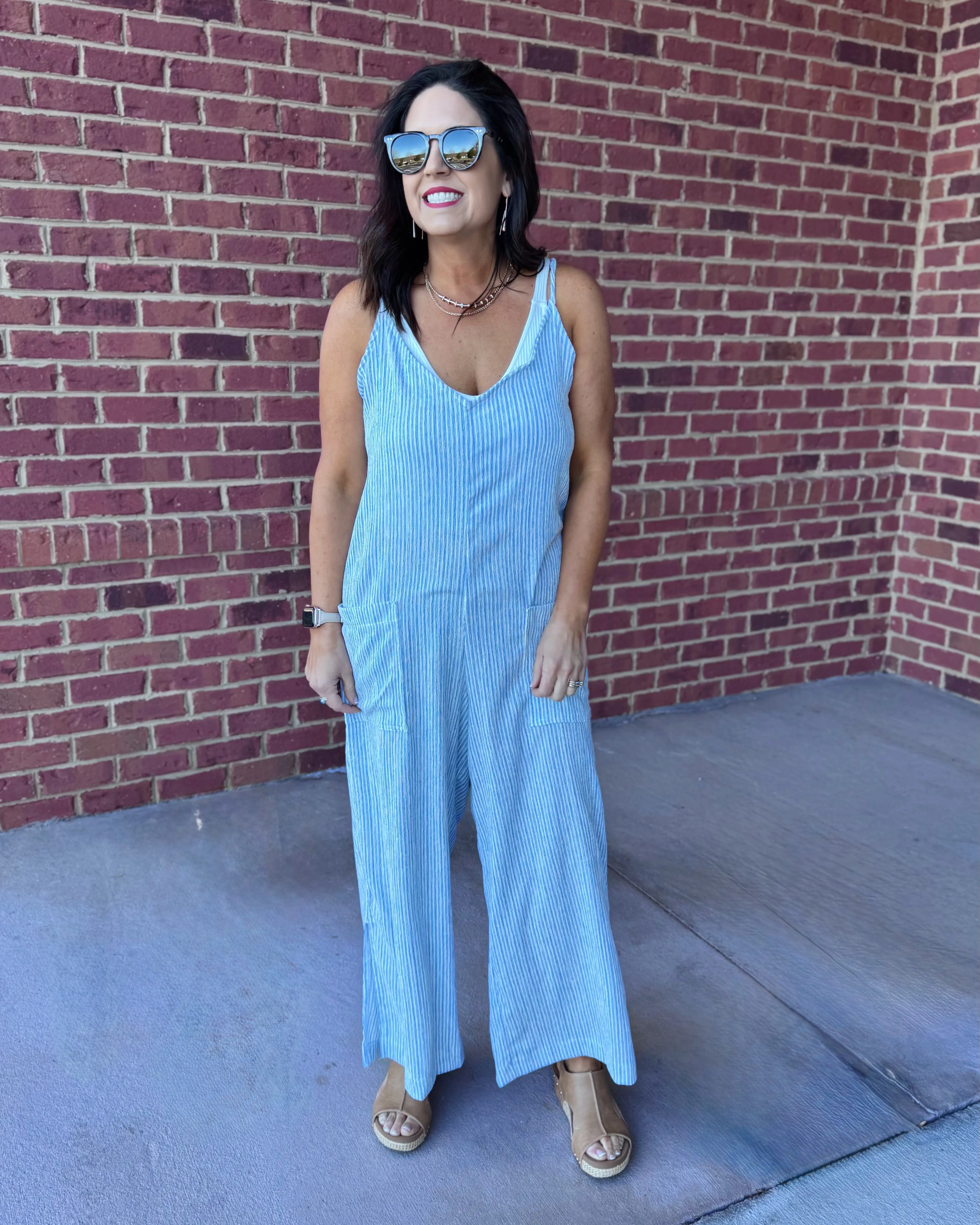 Niko Striped Jumpsuit in Blue/White