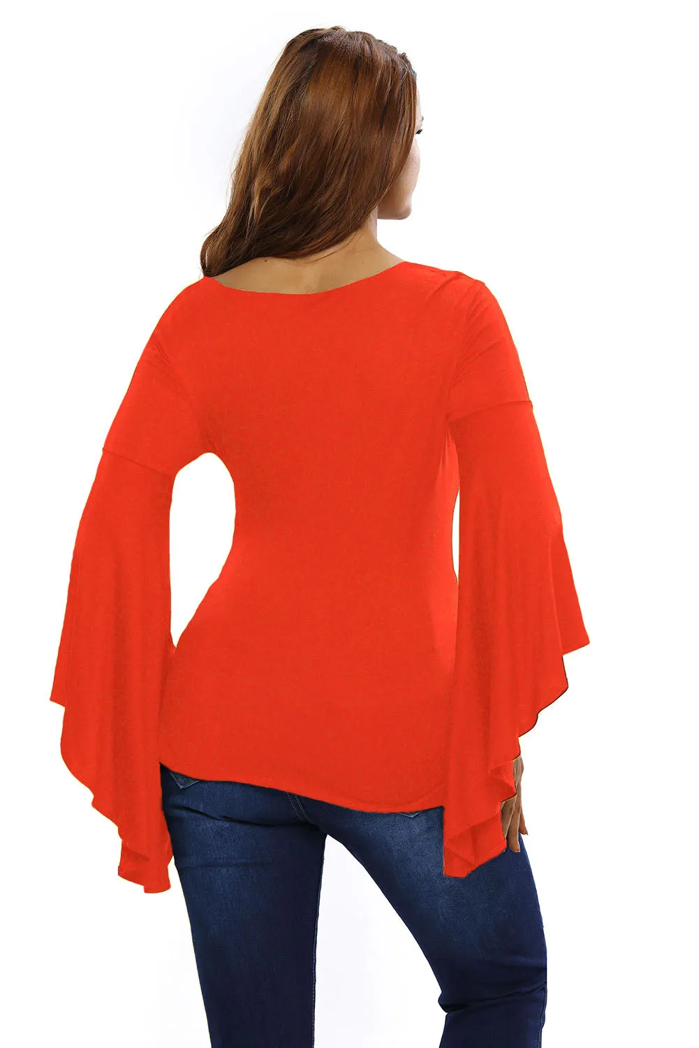 Orange Twisted Plunge Long-Sleeve Top