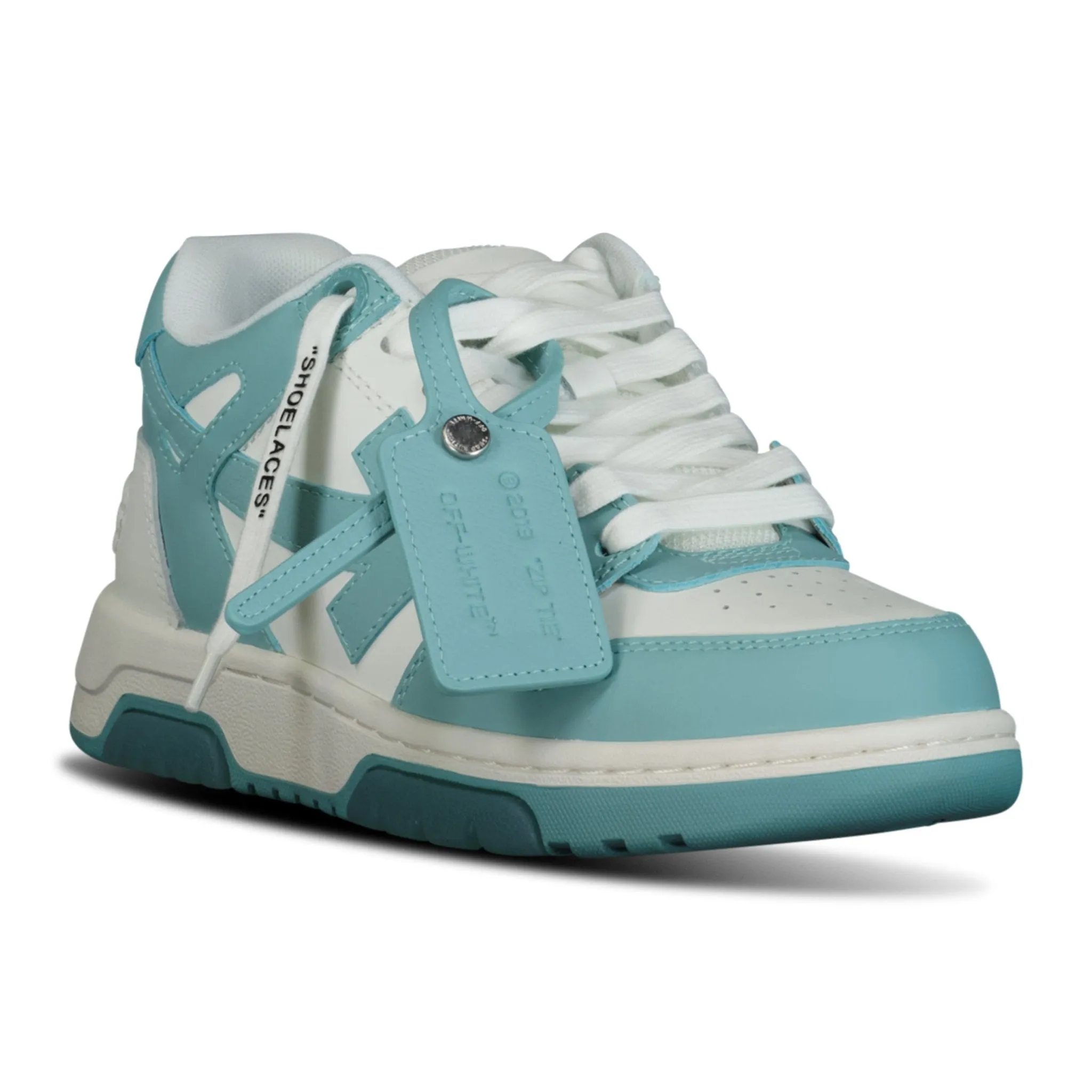 Out Of Office Calf Leather Trainer White & Celadon Blue
