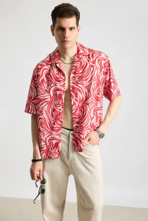 Pink & Beige Zebra Printed Men's Resort Shirt