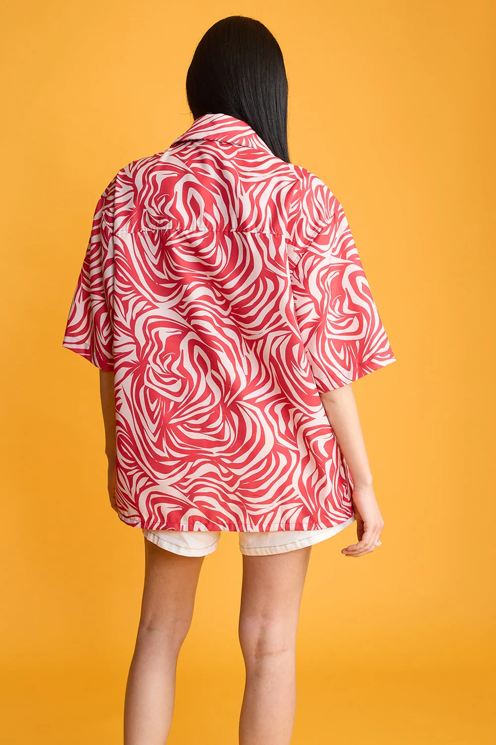 Pink & Beige Zebra Printed Women's Resort Shirt