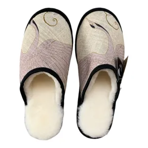 Pink Heron Large White Slippers