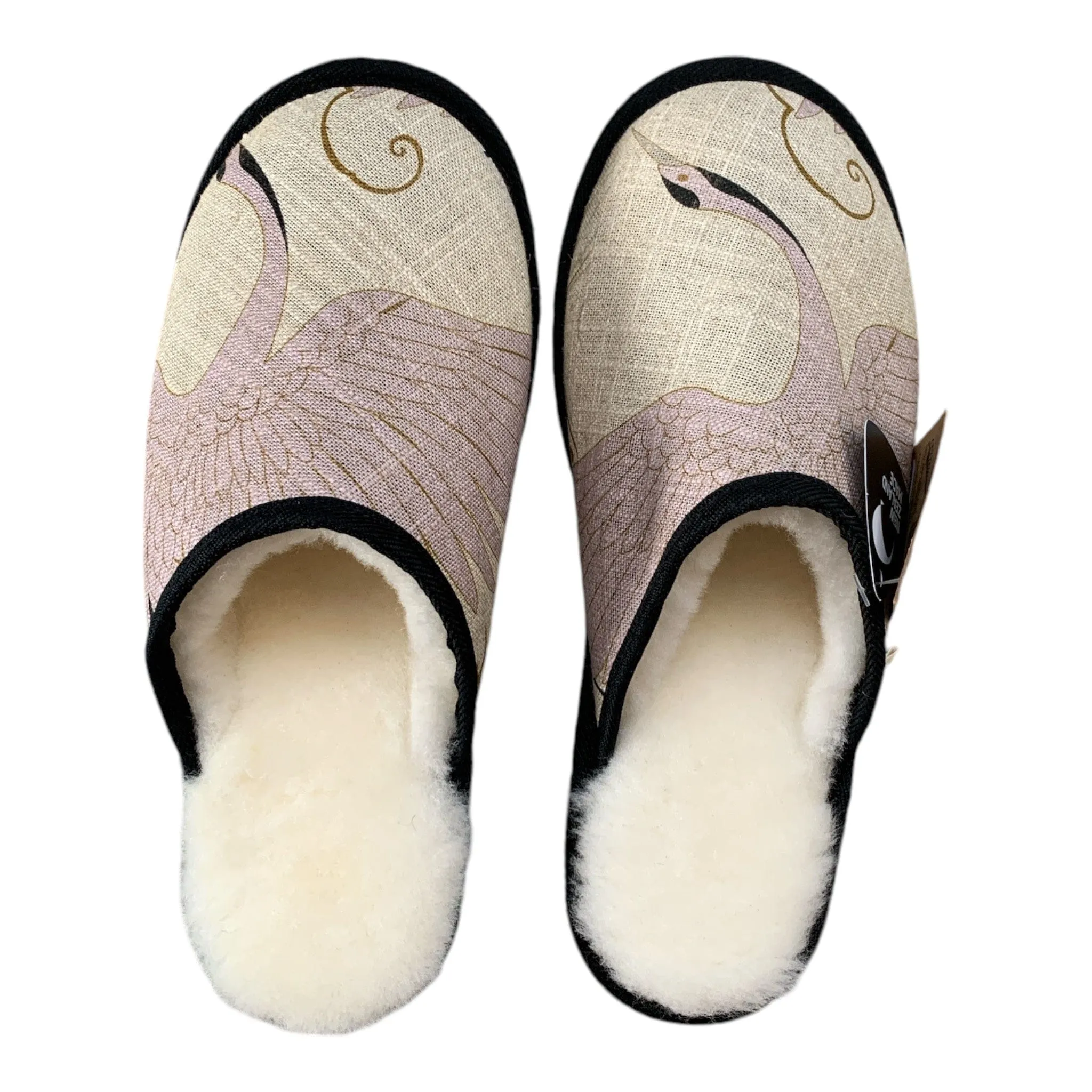 Pink Heron Large White Slippers