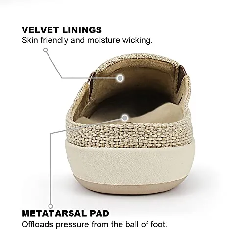 Plantar Fasciitis Slippers for Men with Arch Support, Canvas Orthotic Slipper for Men, Slip on Clog House Slipper with Indoor Outdoor Anti-Skid Rubber Sole, Beige, 11.5