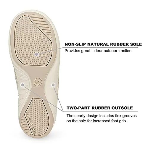 Plantar Fasciitis Slippers for Men with Arch Support, Canvas Orthotic Slipper for Men, Slip on Clog House Slipper with Indoor Outdoor Anti-Skid Rubber Sole, Beige, 8.5