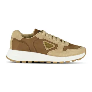 Prax 01 Triangle Logo Suede Trainers Brown & Beige