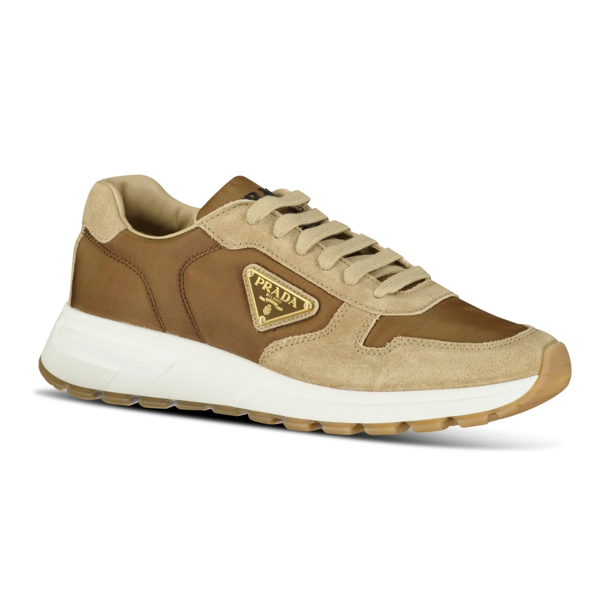 Prax 01 Triangle Logo Suede Trainers Brown & Beige