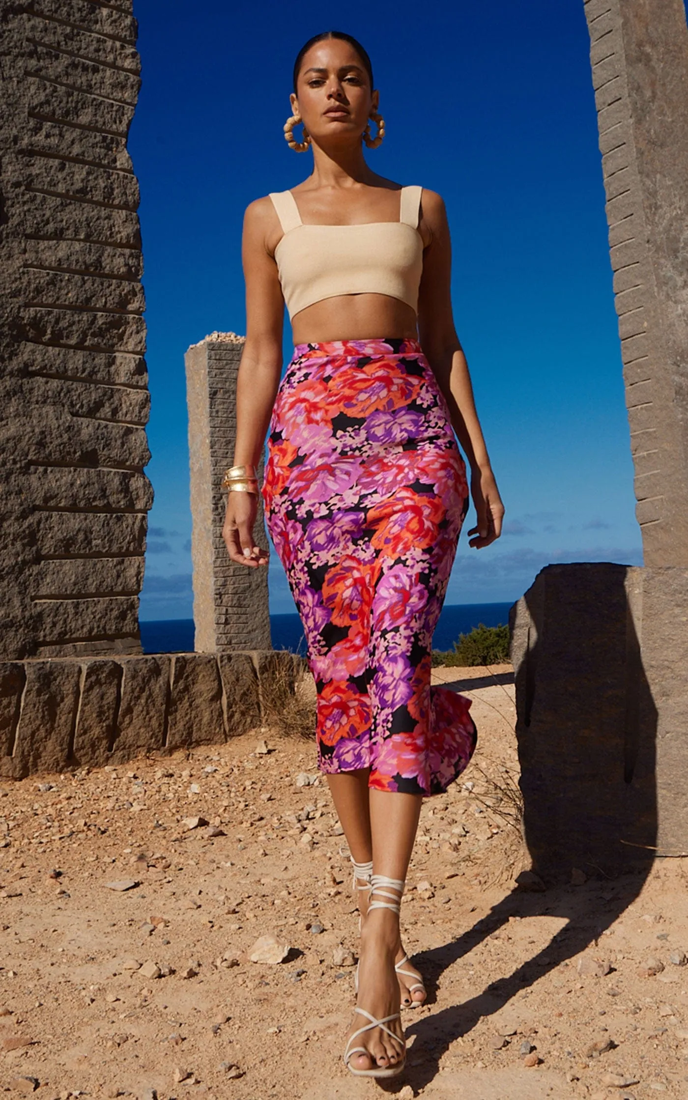 Renzo Skirt In Red & Lilac Floral