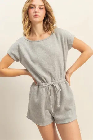 Round Neck Short Sleeve Drawstring Waist Romper