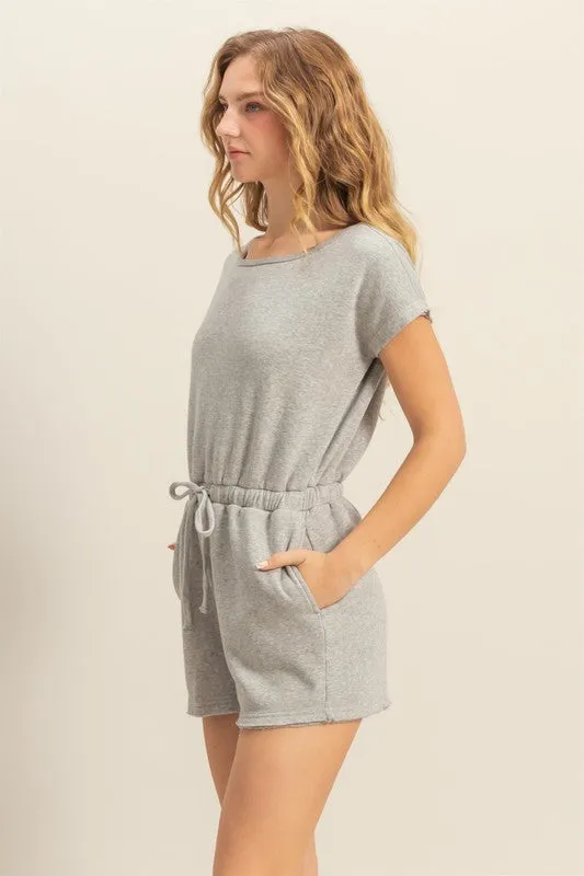 Round Neck Short Sleeve Drawstring Waist Romper