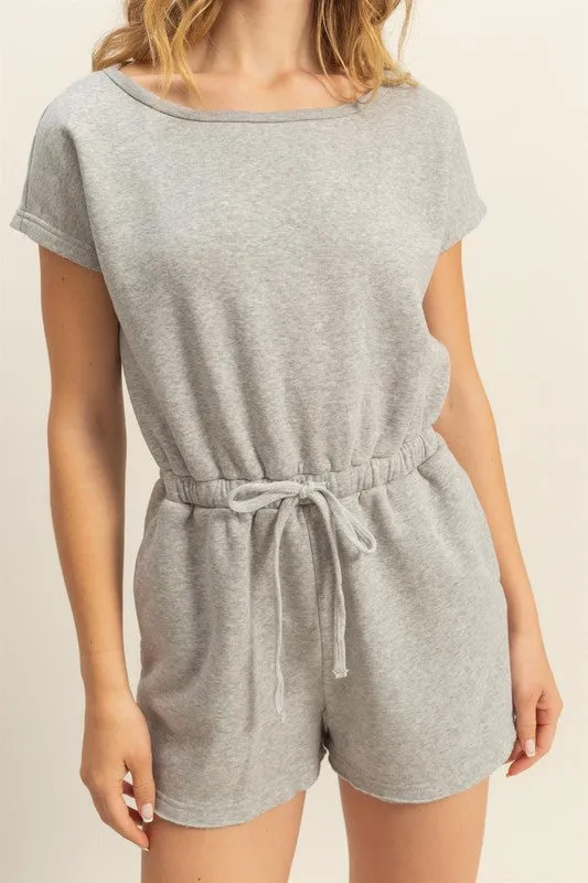 Round Neck Short Sleeve Drawstring Waist Romper