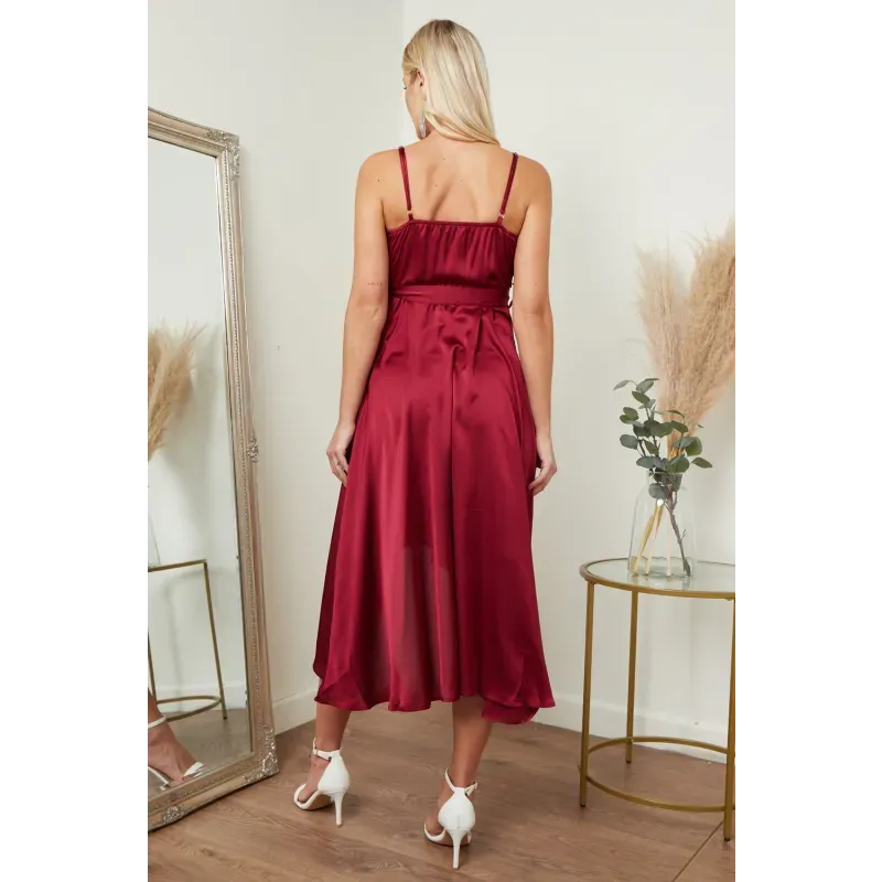 Satin Cami Wrap Midi Dress