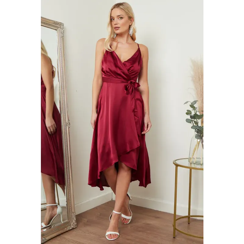 Satin Cami Wrap Midi Dress