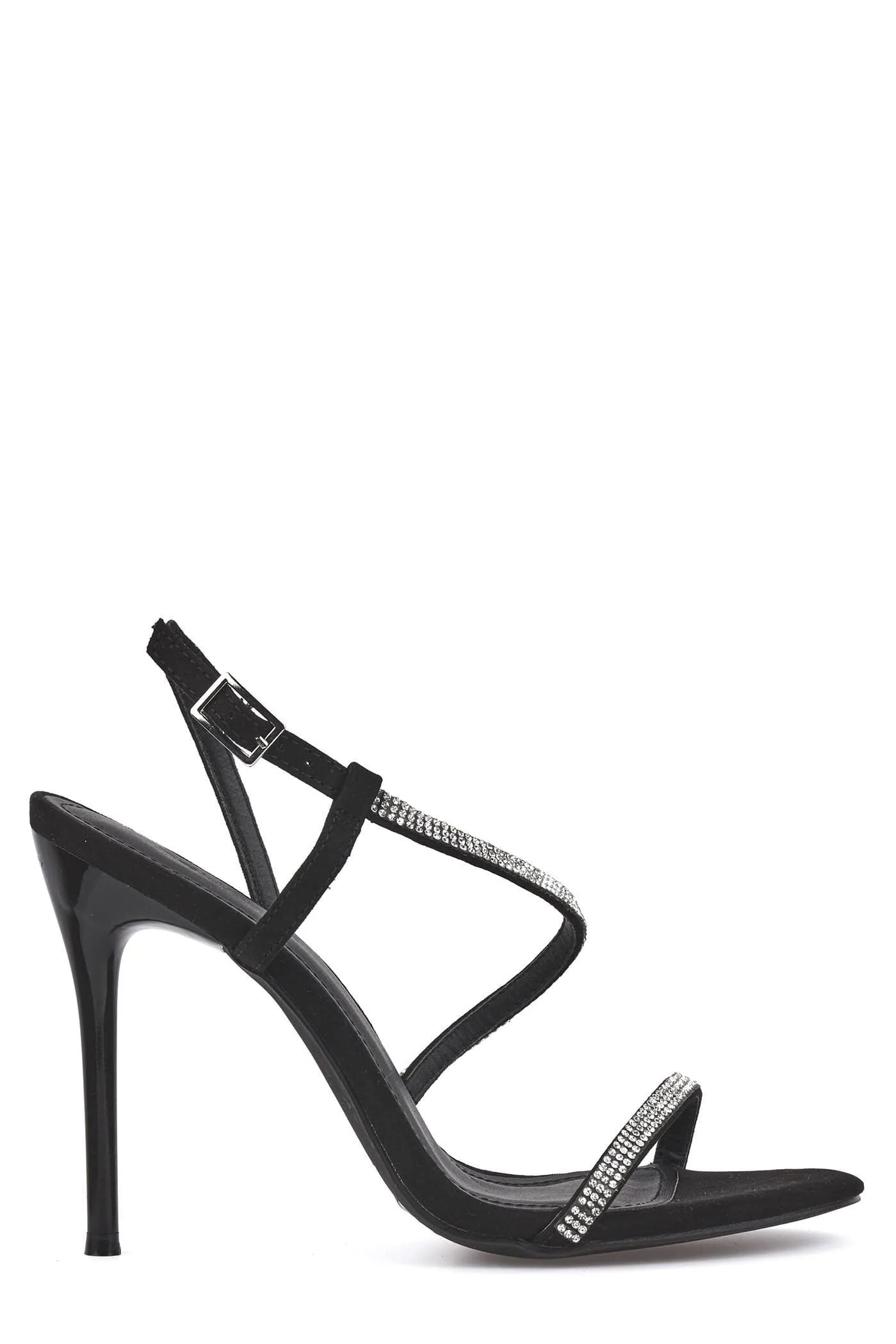 Savannah Anklestrap Diamante High Heel in Black Suede