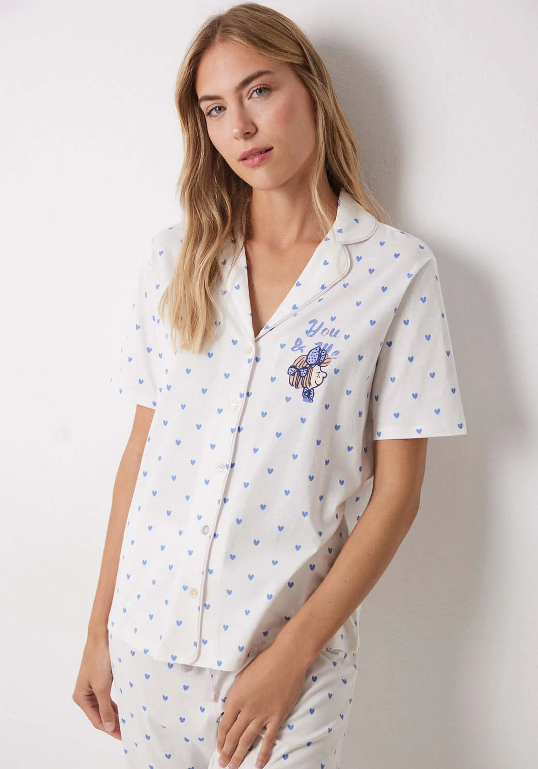 Short Sleeves Masculine Pyjama Set - White