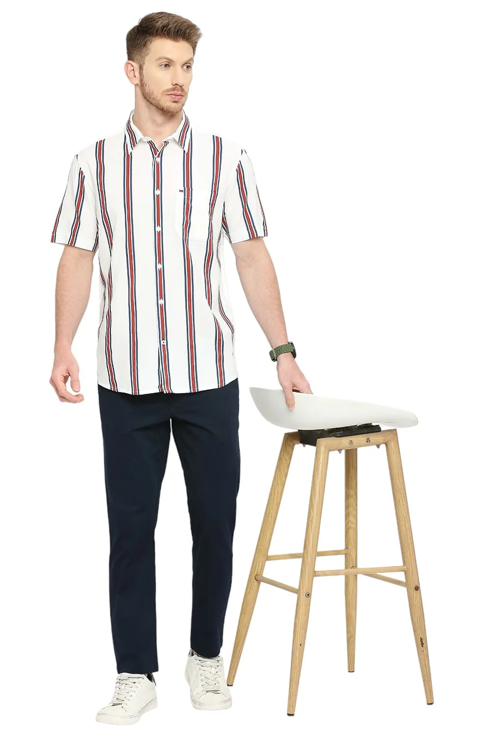 Slim Fit Cotton Viscose Stripe Halfsleeves Shirt