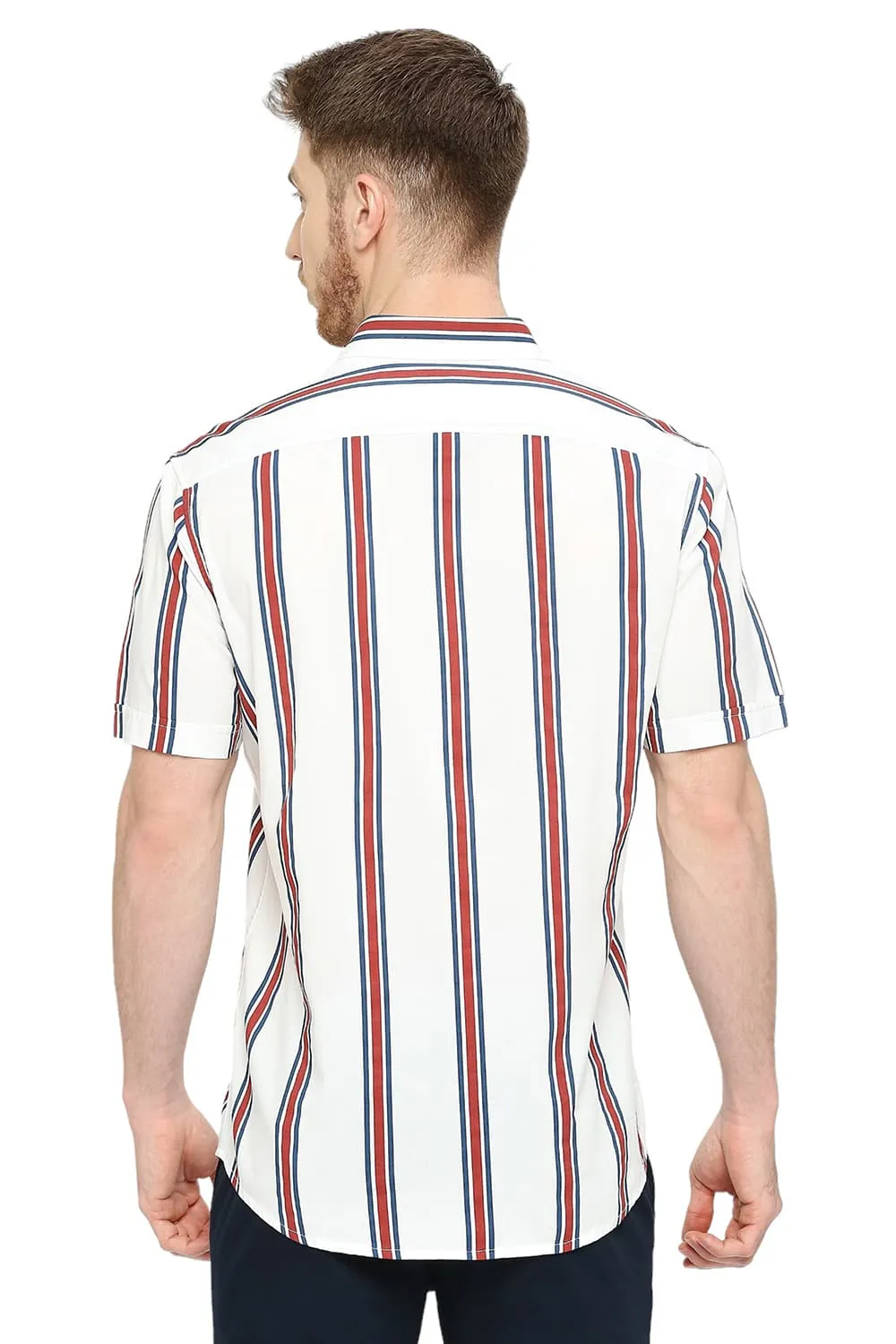Slim Fit Cotton Viscose Stripe Halfsleeves Shirt
