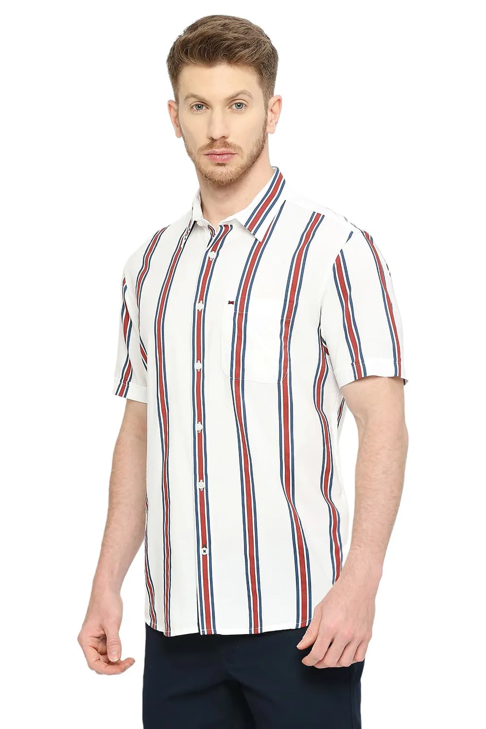 Slim Fit Cotton Viscose Stripe Halfsleeves Shirt