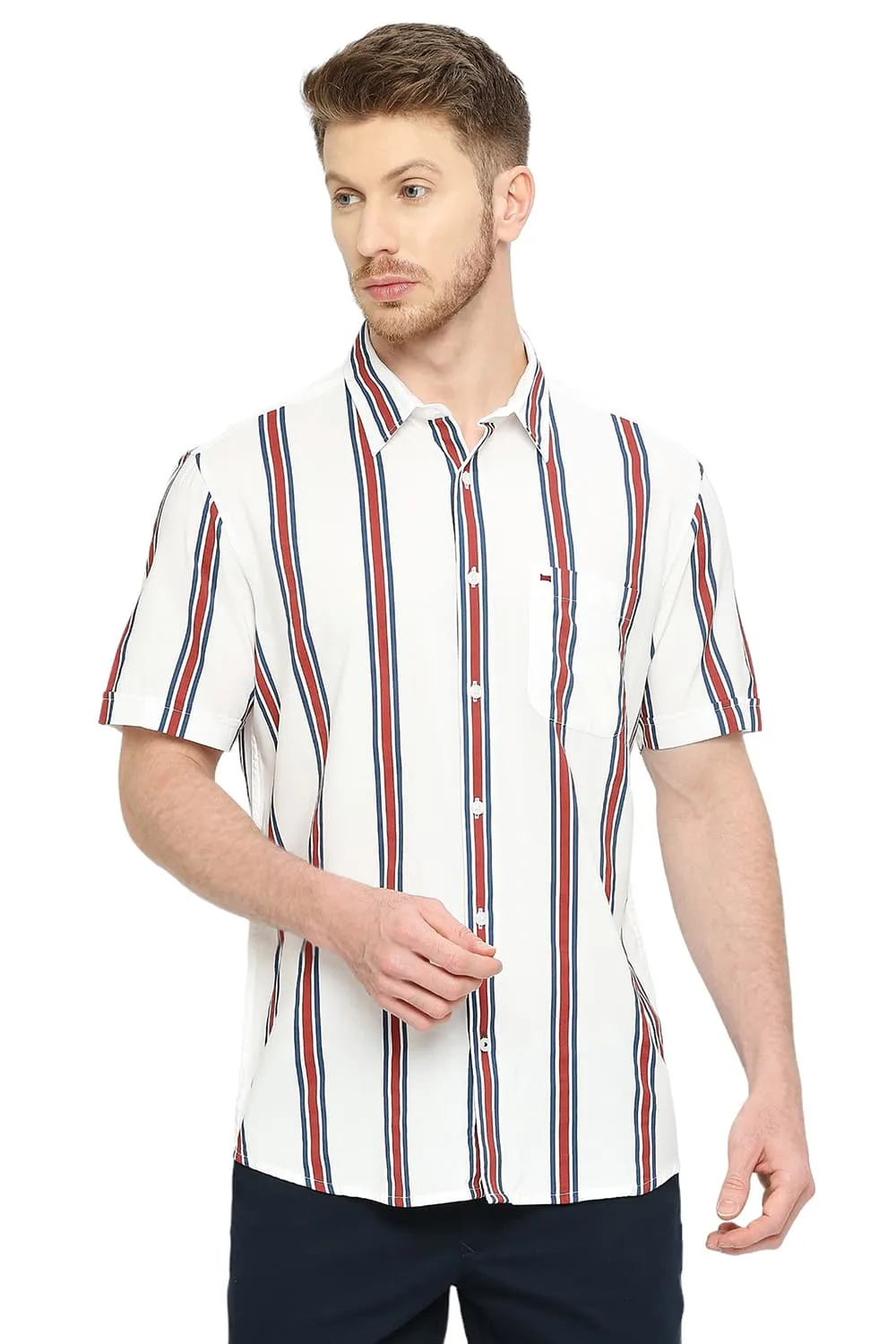 Slim Fit Cotton Viscose Stripe Halfsleeves Shirt