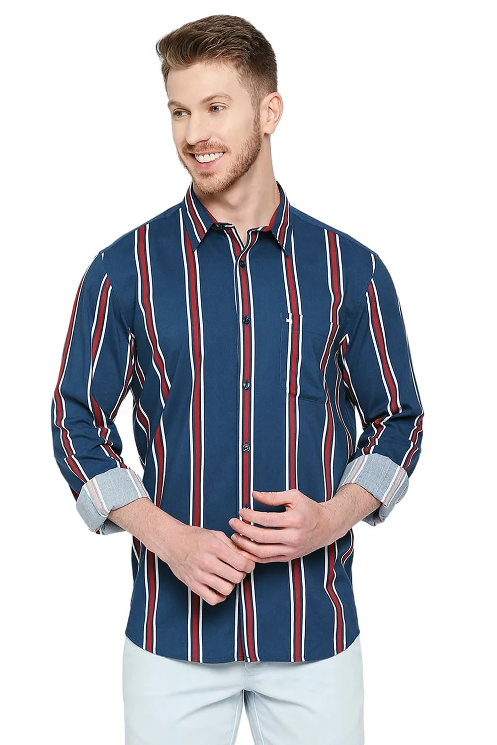 Slim Fit Cotton Viscose Stripe Shirt
