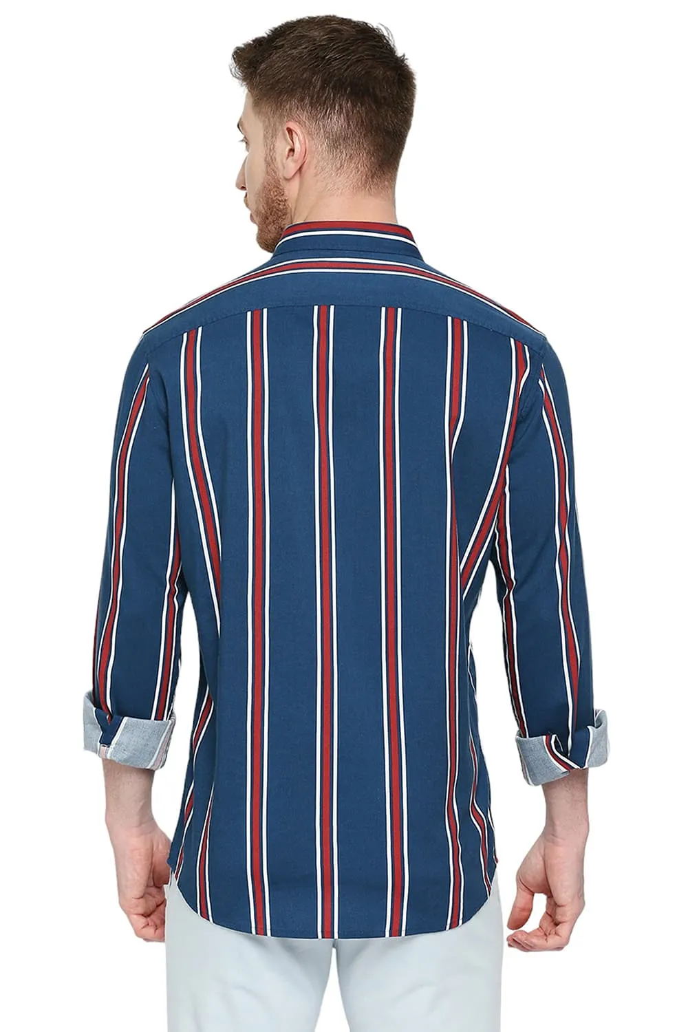 Slim Fit Cotton Viscose Stripe Shirt