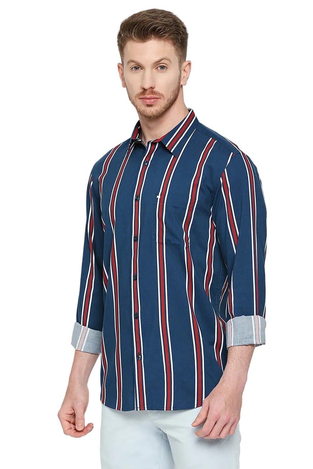 Slim Fit Cotton Viscose Stripe Shirt