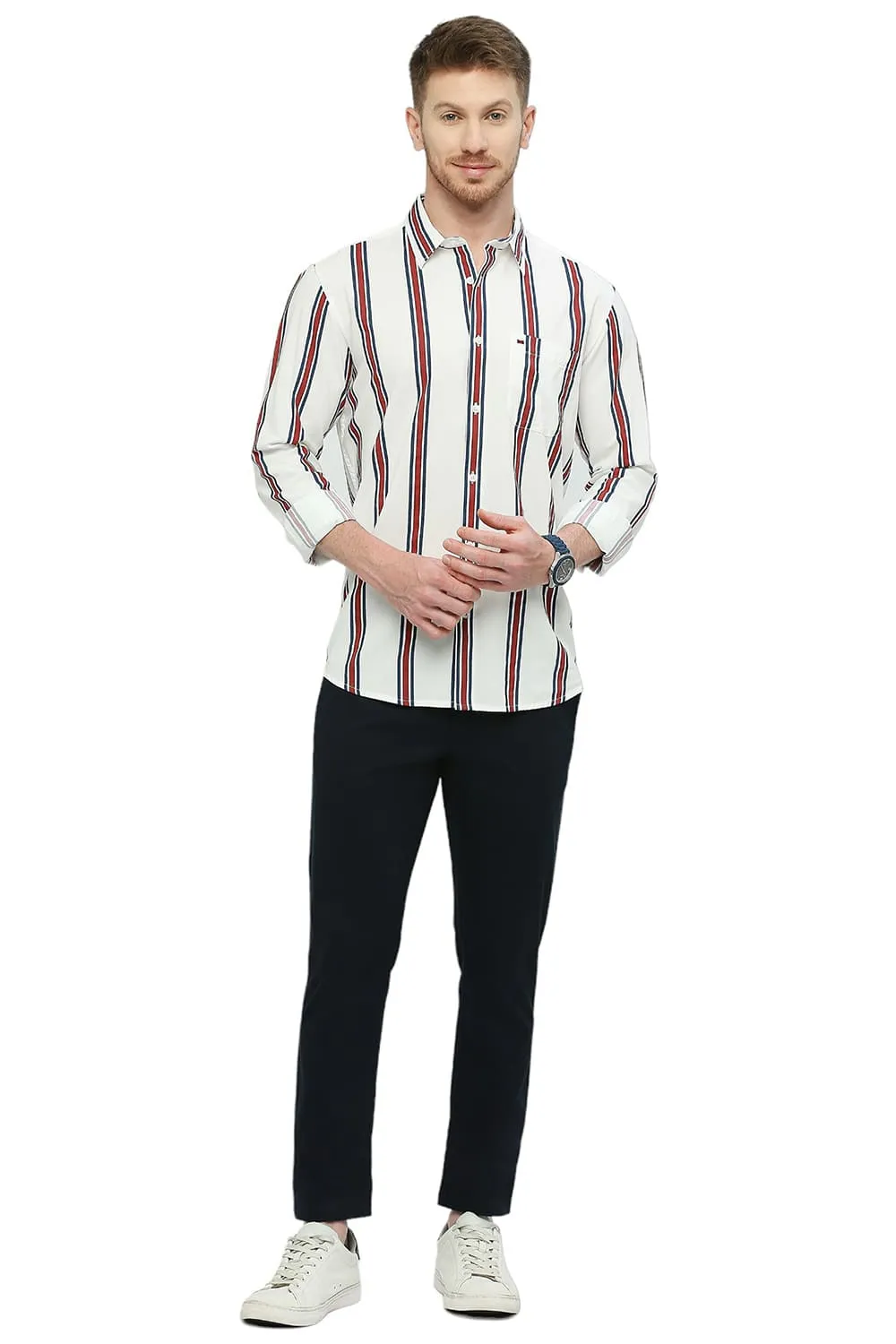 Slim Fit Cotton Viscose Stripe Shirt
