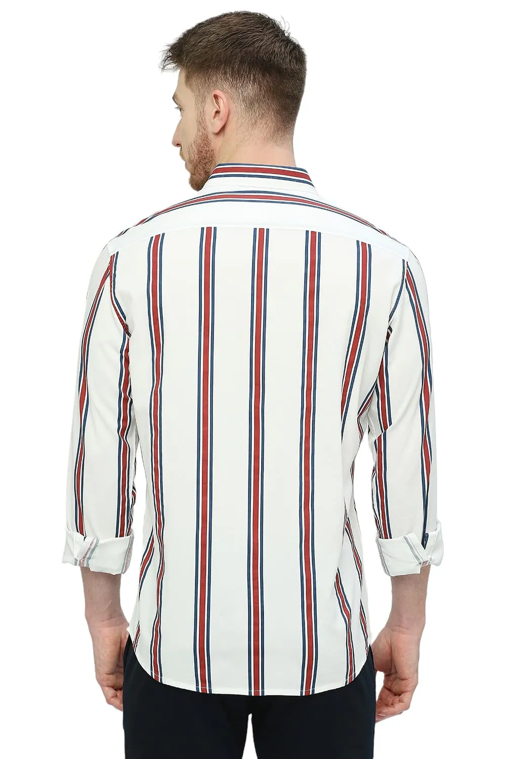 Slim Fit Cotton Viscose Stripe Shirt