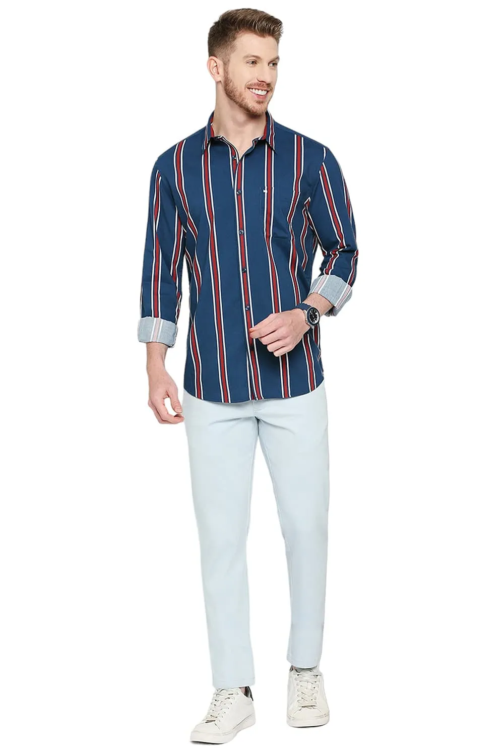 Slim Fit Cotton Viscose Stripe Shirt