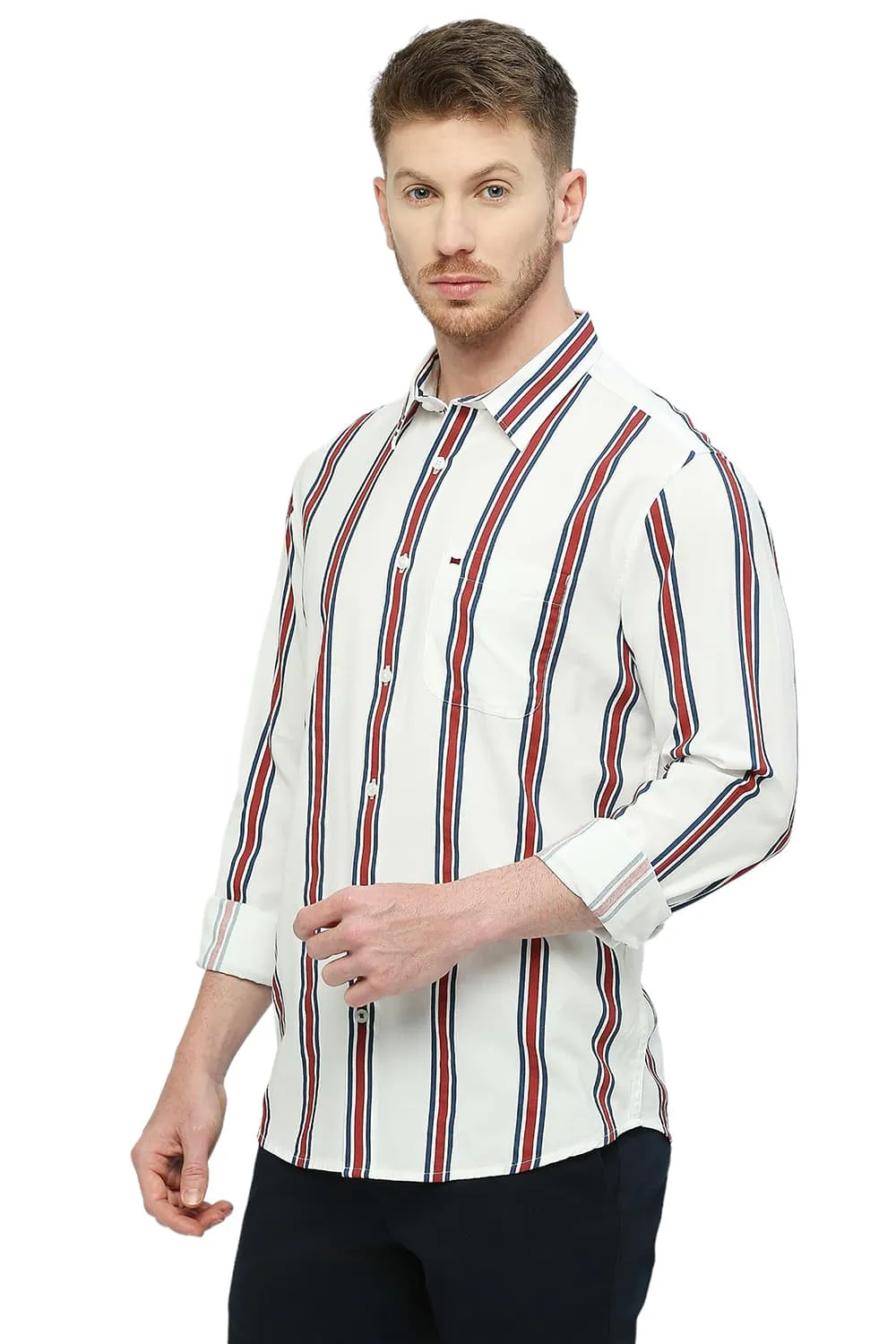 Slim Fit Cotton Viscose Stripe Shirt