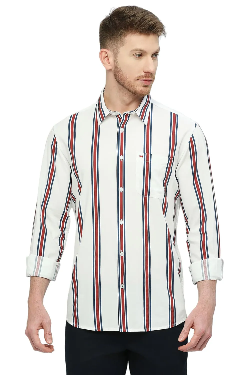 Slim Fit Cotton Viscose Stripe Shirt