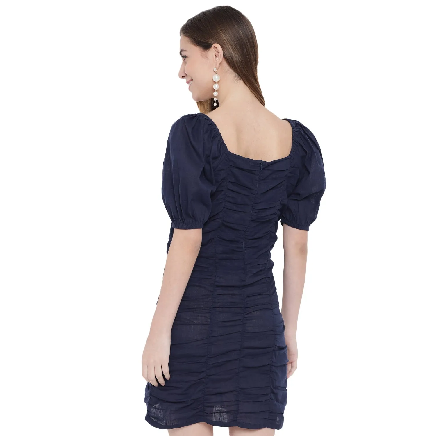 Solid Navy Ruching Dress
