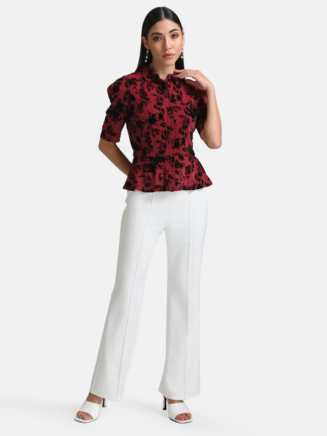Stretchable Printed Shirt With Peplum