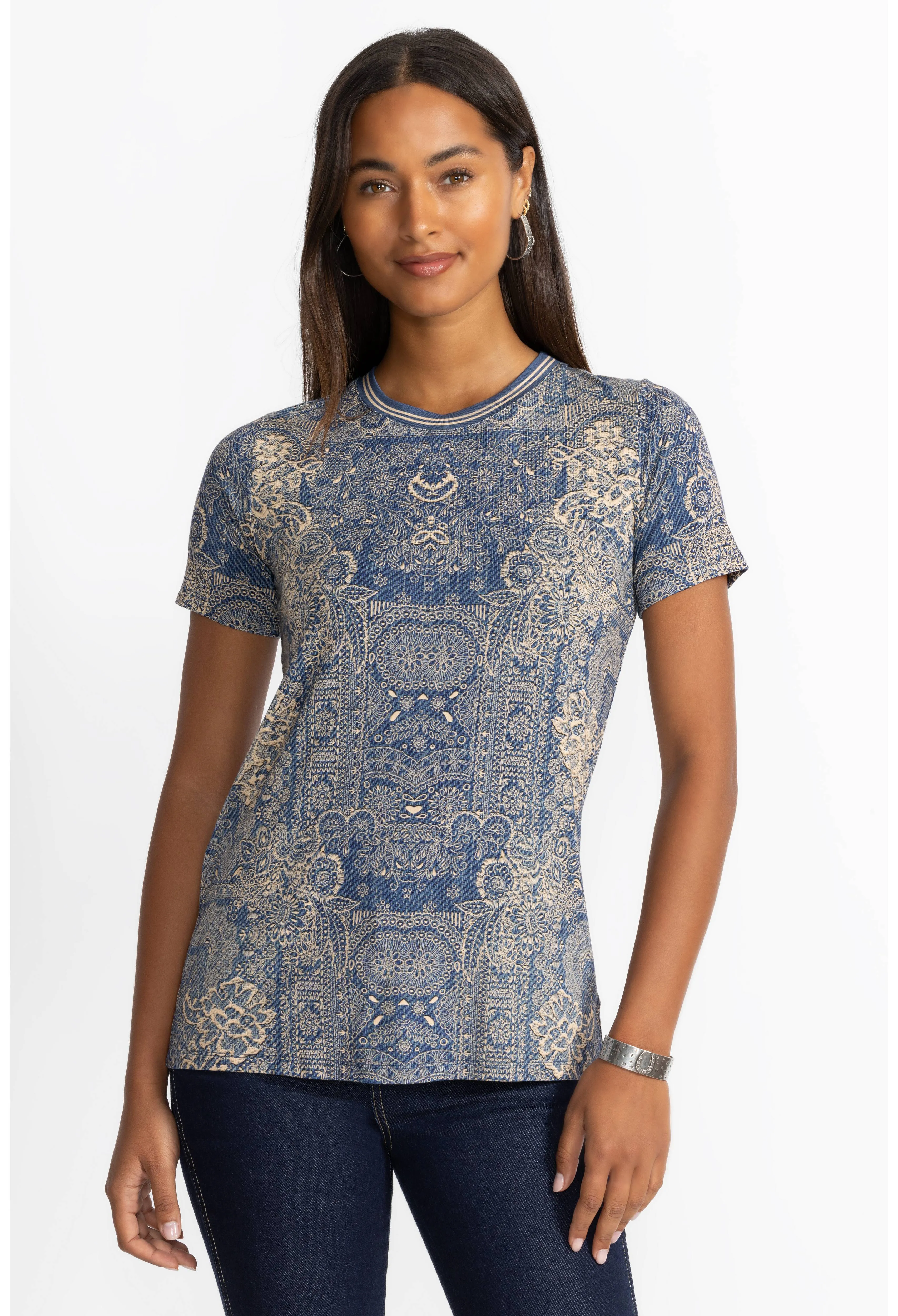 The Janie Favorite Short Sleeve- Denim Print
