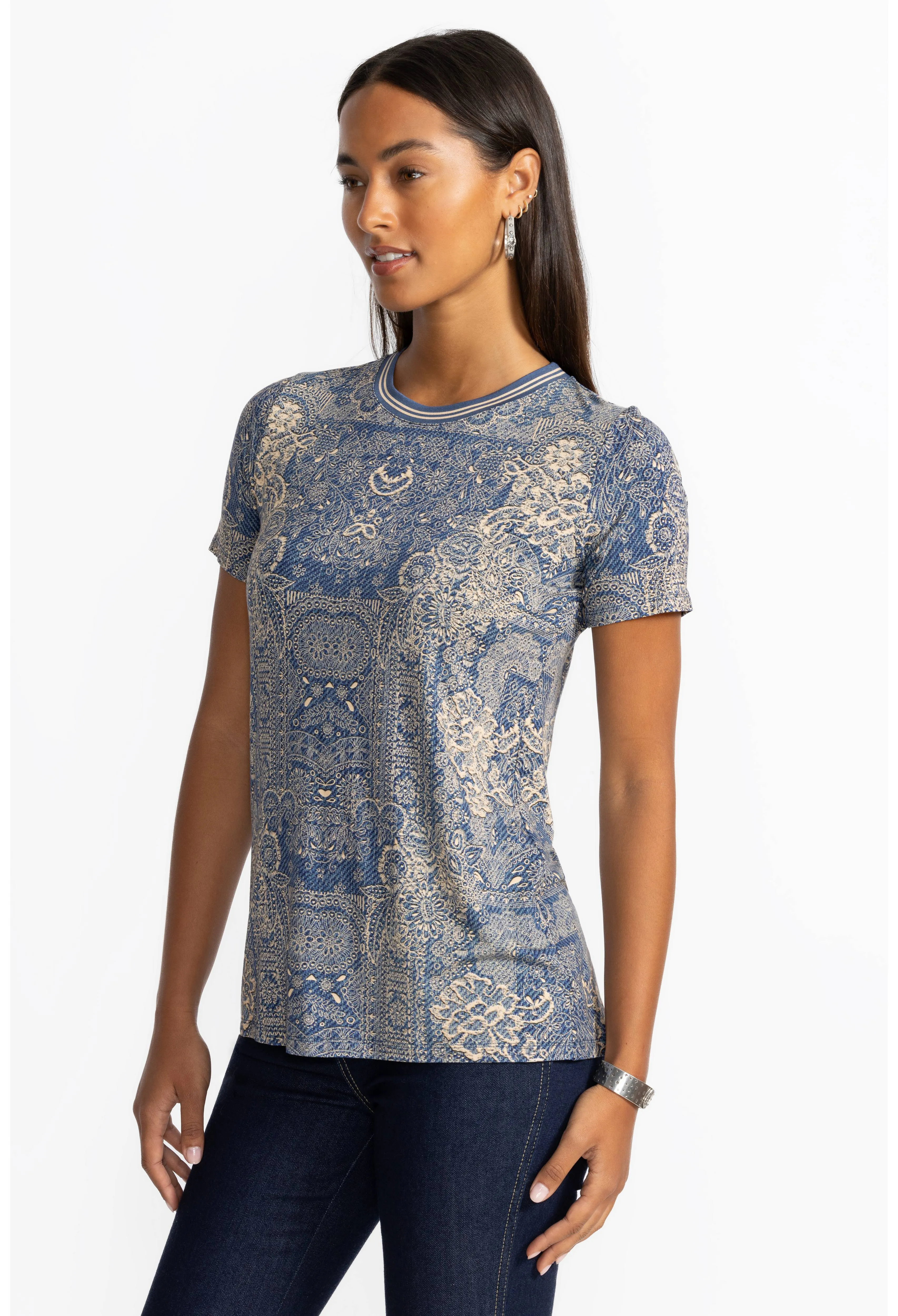 The Janie Favorite Short Sleeve- Denim Print