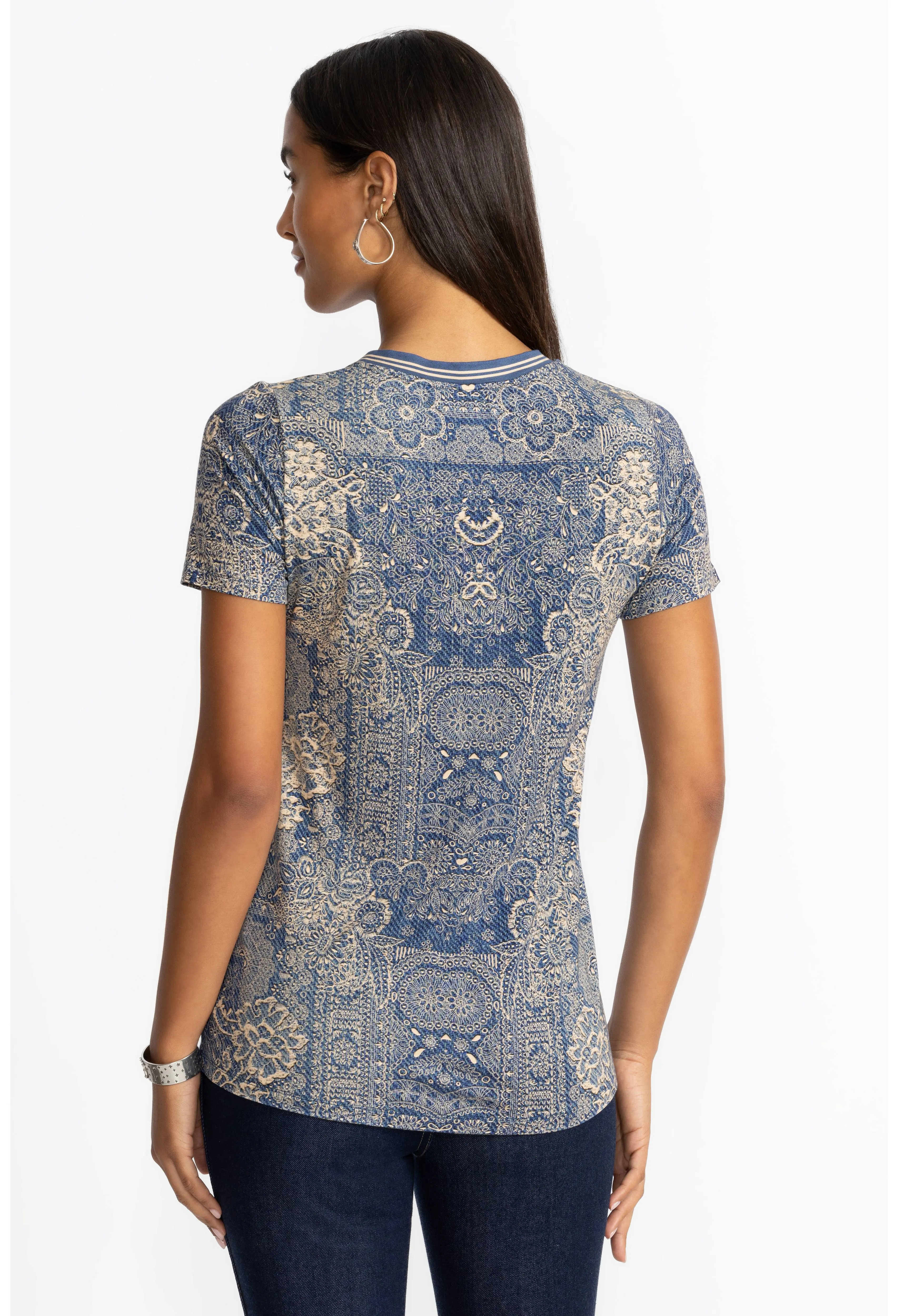 The Janie Favorite Short Sleeve- Denim Print
