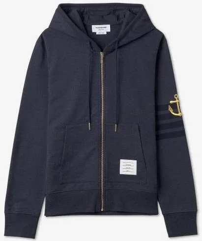 Thom Browne Lightweight Anchor Loopback 4-Bar Zip Hoodie