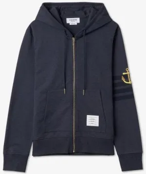 Thom Browne Lightweight Anchor Loopback 4-Bar Zip Hoodie