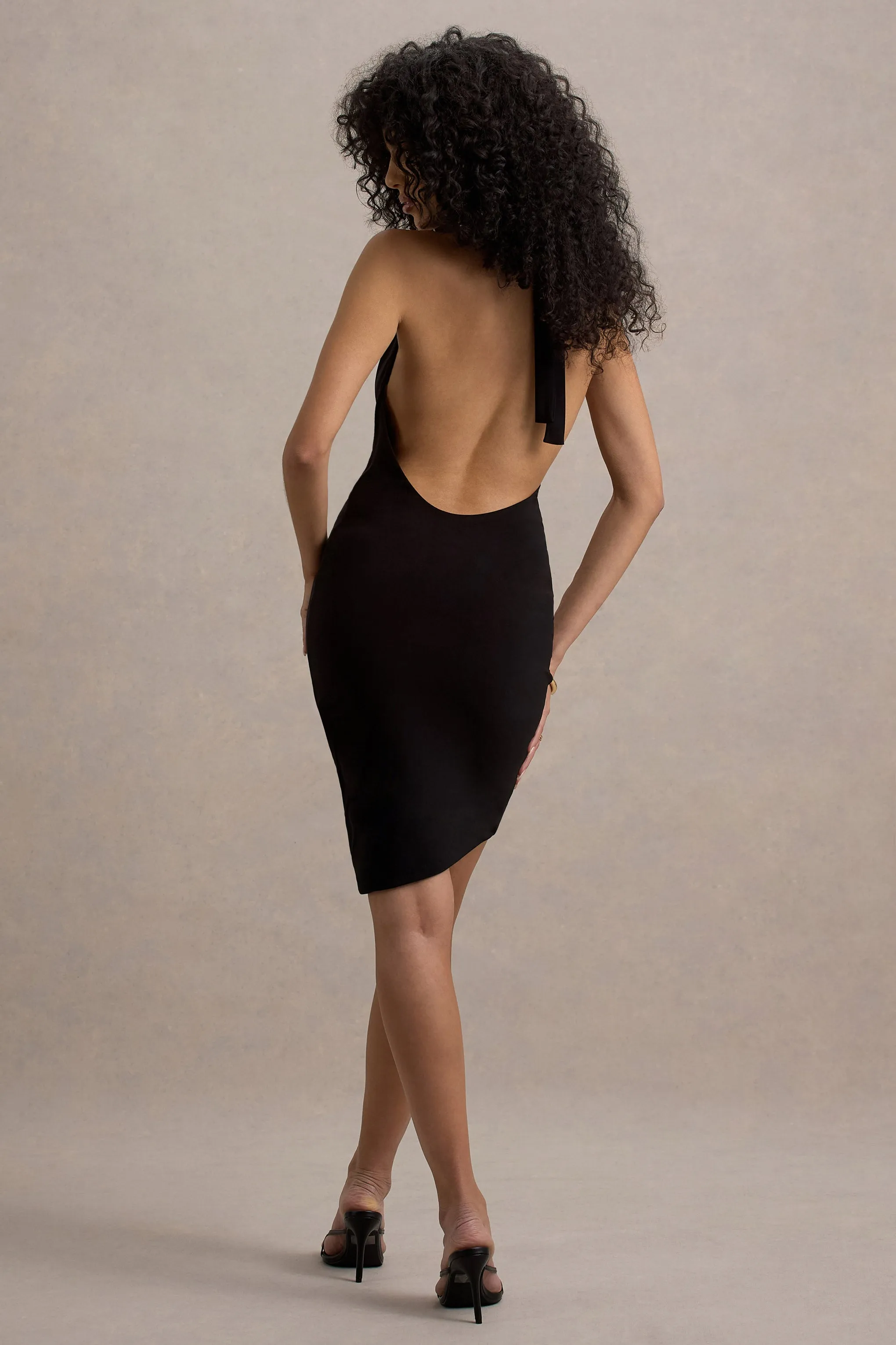 Vivia | Black Plunge-Neck Ruched Mini Dress