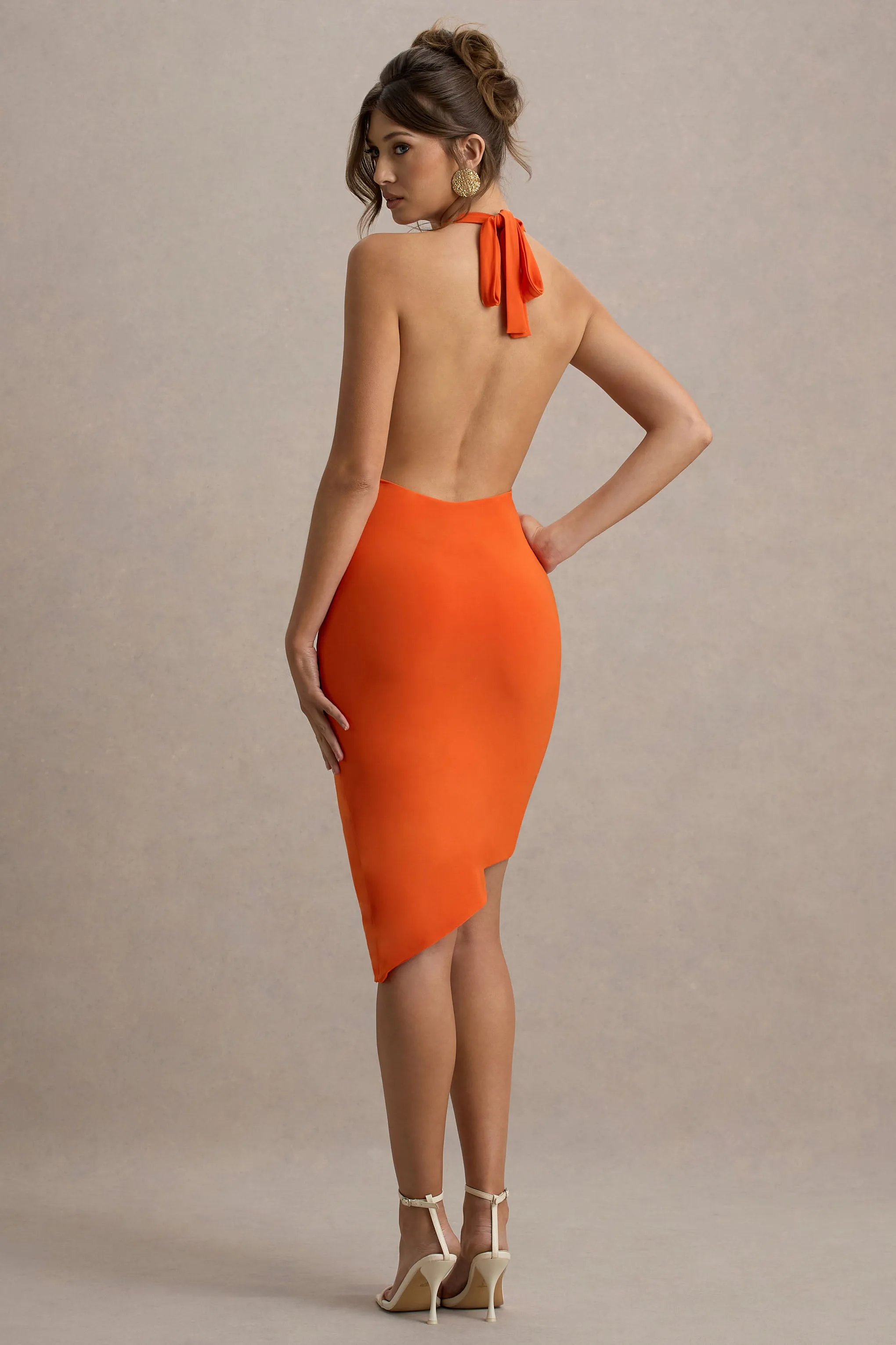 Vivia | Orange Plunge-Neck Ruched Mini Dress