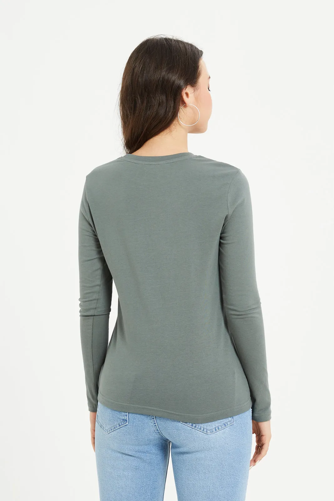 Women Olive Basic T-Shirt