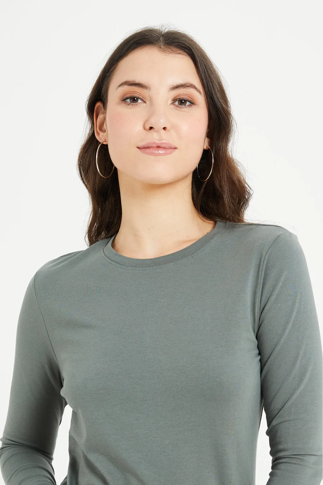 Women Olive Basic T-Shirt