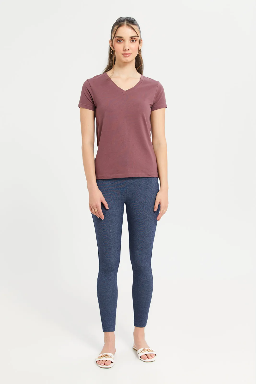 Women Taupe Basic T-Shirt