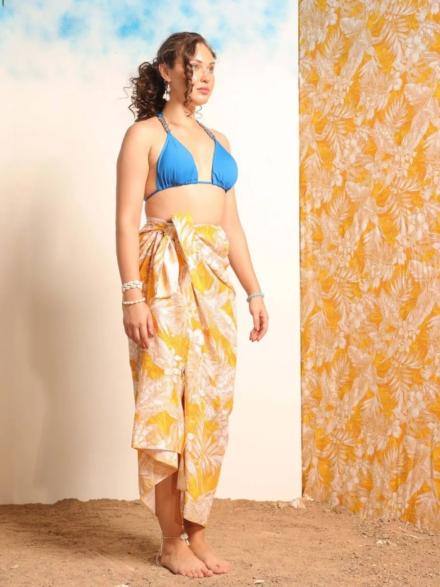 Women Yellow Tropical Printed Sarong