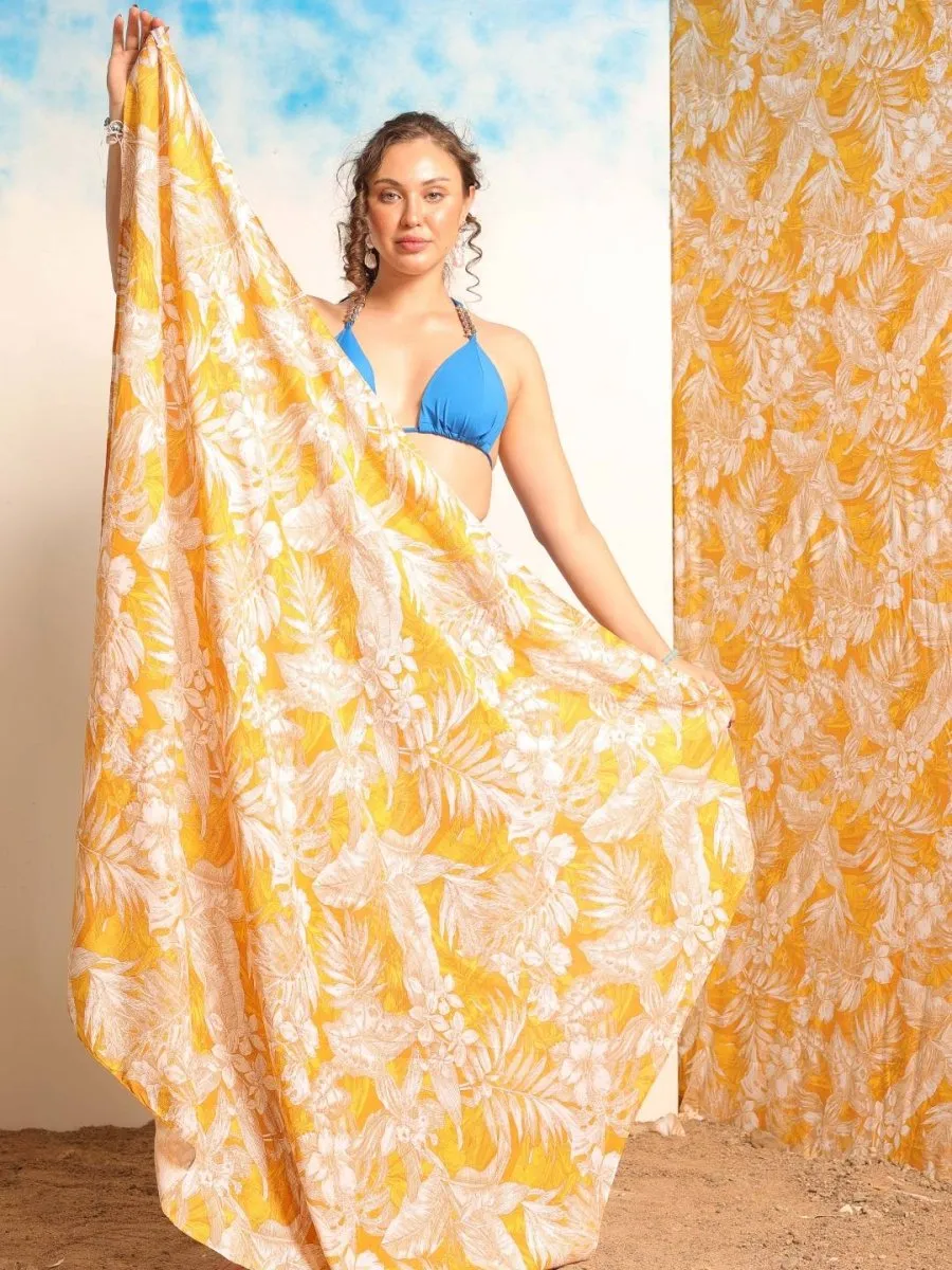 Women Yellow Tropical Printed Sarong