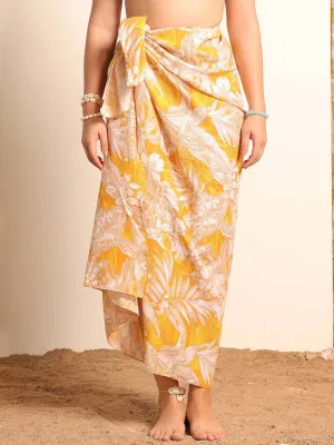Women Yellow Tropical Printed Sarong