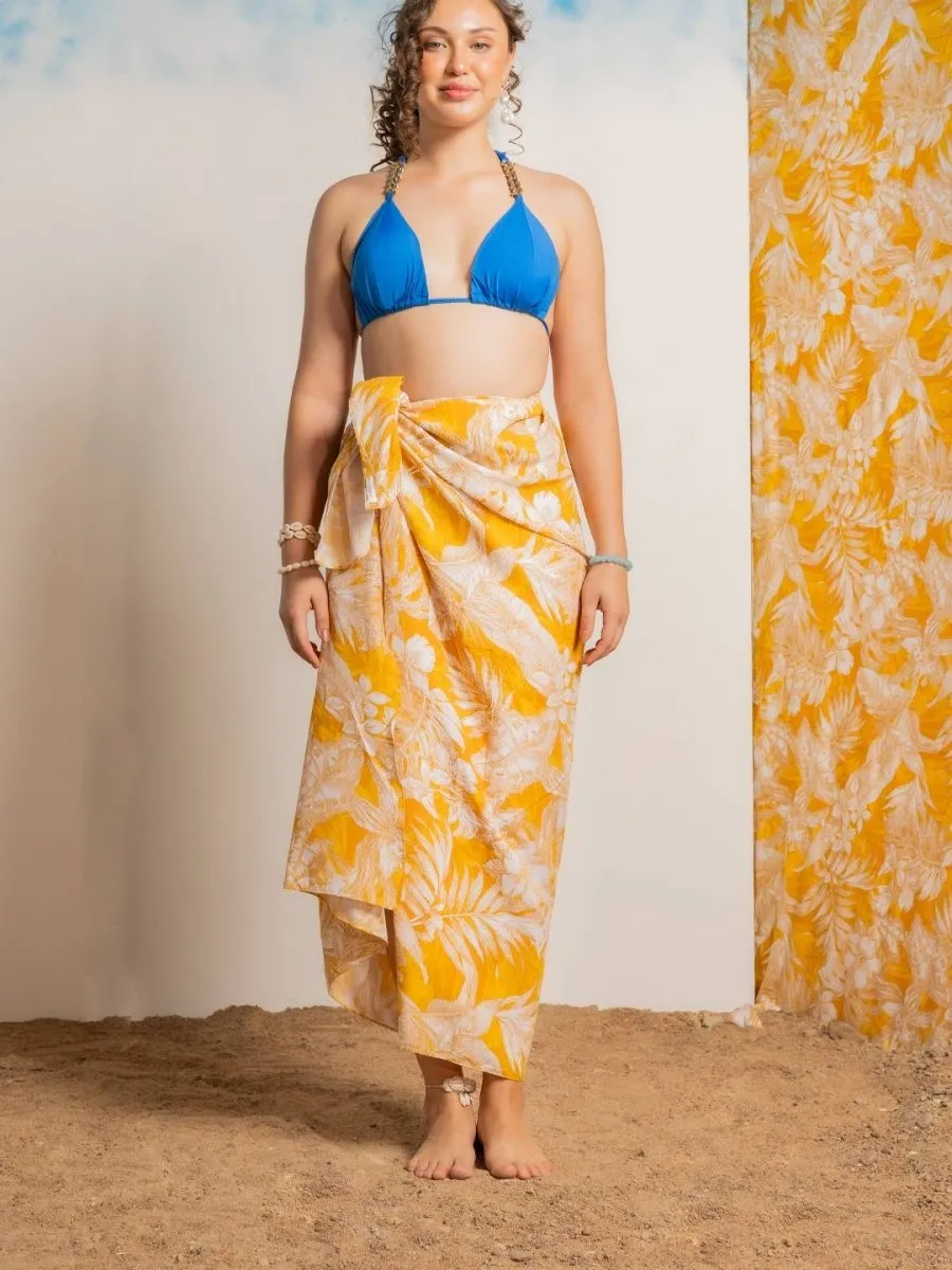 Women Yellow Tropical Printed Sarong