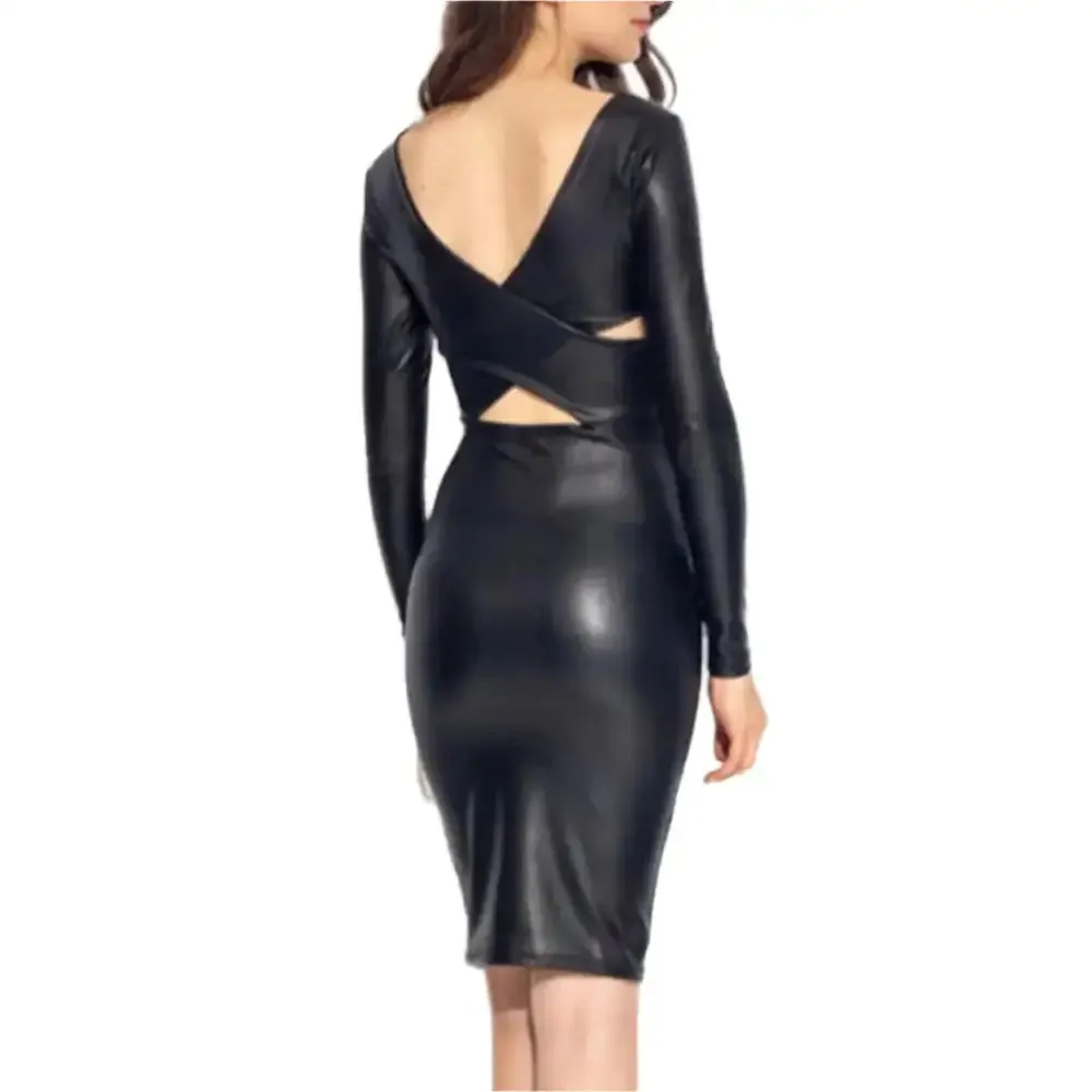 Women's Black Full-Sleeve Leather Dress – Chic & Stylish Outfit