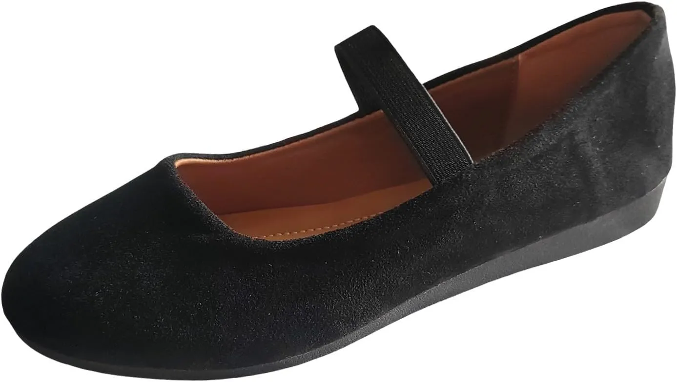 Women's Comfortable Slip On Flat Shoes Casual Leather Closed Toe Ballerina Loafers for Daily Wear with Elastic